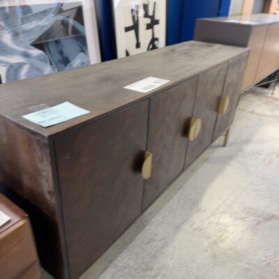 EX STAGING - DARK TIMBER BUFFET, GOLD HANDLES SOLD AS IS