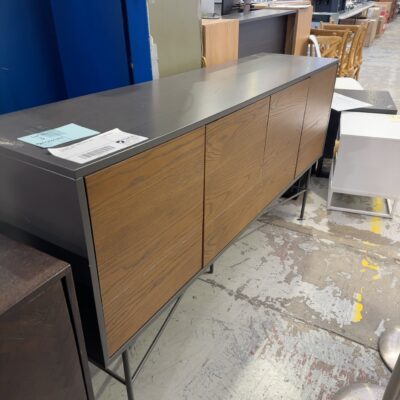 EX STAGING - GREY TIMBER BUFFET, METAL LEGS SOLD AS IS
