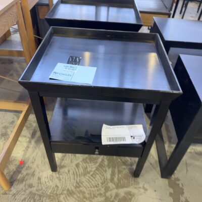 EX STAGING - TRAY TOP SIDE TABLE WITH 1 DRAWER, SOLD AS IS