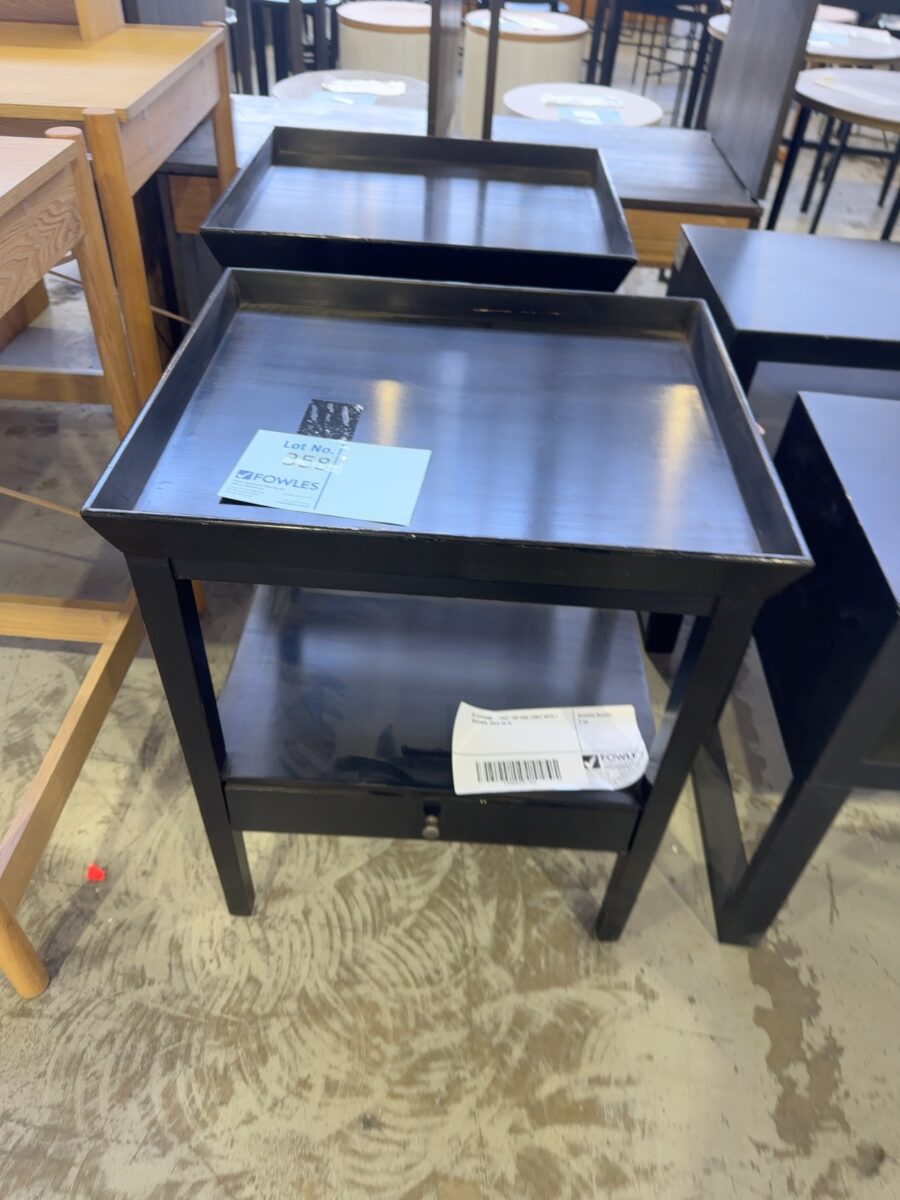 EX STAGING - TRAY TOP SIDE TABLE WITH 1 DRAWER, SOLD AS IS