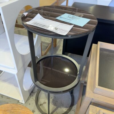 EX STAGING - BROWN GLASS SIDE TABLE, SOLD AS IS