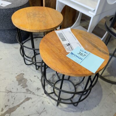 EX STAGING - TIMBER & METAL SIDE TABLE, SOLD AS IS