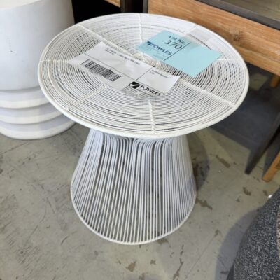EX STAGING - WHITE METAL SIDE TABLE, SOLD AS IS