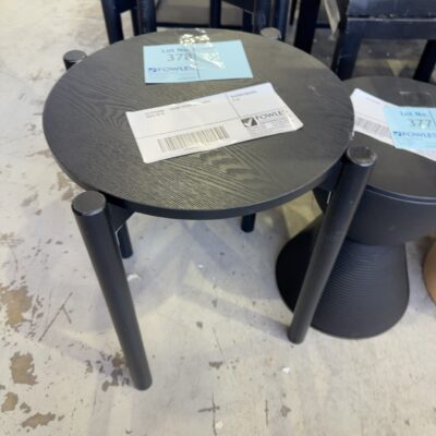 EX STAGING - ROUND BLACK SIDE TABLE, SOLD AS IS