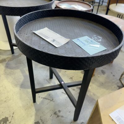 EX STAGING - WOVEN CROSS LEG SIDE TABLE, SOLD AS IS