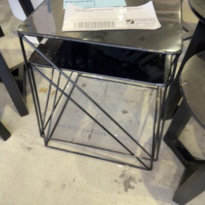 EX STAGING - BLACK GLOSS METAL SIDE TABLE, SOLD AS IS