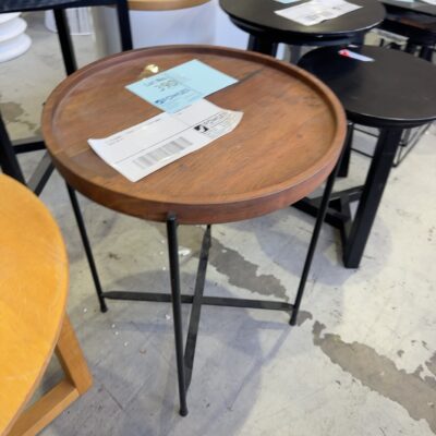 EX STAGING - TIMBER & METAL SIDE TABLE, SOLD AS IS