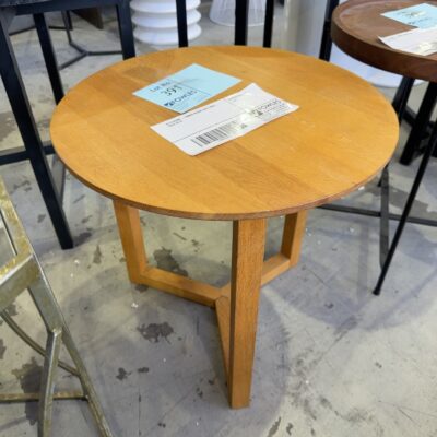 EX STAGING - TIMBER ROUND SIDE TABLE, SOLD AS IS