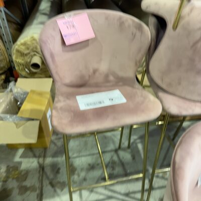 EX HIRE DUSK PINK VELVET BAR STOOLS WITH GOLD FRAME, SOLD AS IS