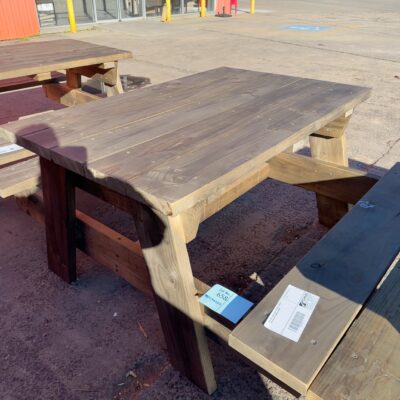 NEW PINE PICNIC TABLE SETTING, STAINED JAPAN BLACK 1500MM X 950MM