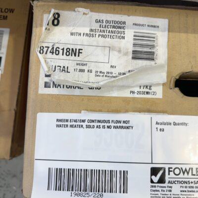 RHEEM 874618NF CONTINUOUS FLOW HOT WATER HEATER, SOLD AS IS NO WARRANTY