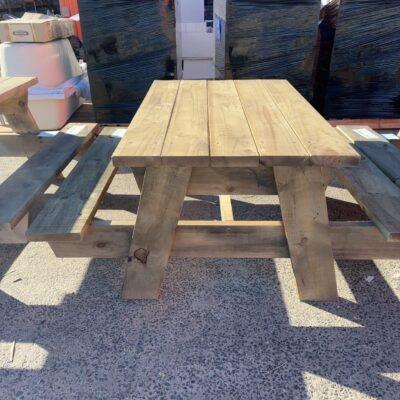 NEW PINE PICNIC TABLE SETTING, STAINED JAPAN BLACK 1500MM X 950MM
