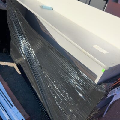 PALLET WITH USED OFFICE LAMINATE SHELVING SOLD AS IS
