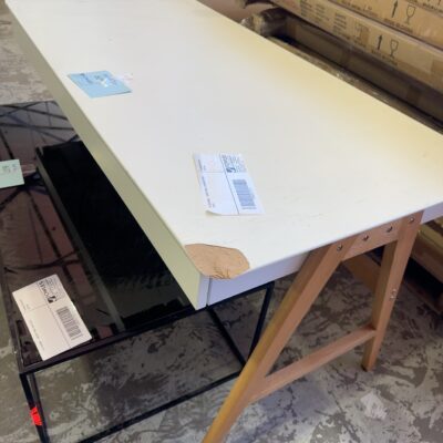 EX STAGING - WHITE DESK, DAMAGED SOLD AS IS