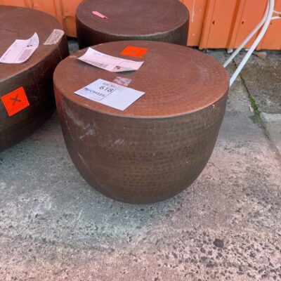 EX STAGING - DRUM METAL SIDE TABLE SOLD AS IS