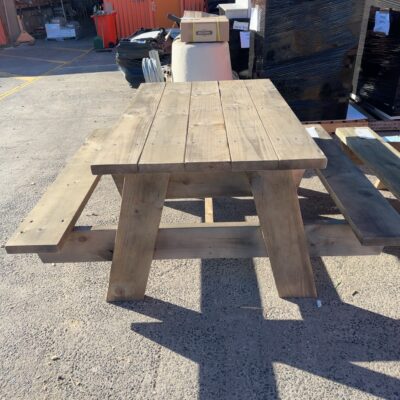 NEW PINE PICNIC TABLE SETTING, STAINED JAPAN BLACK 1500MM X 950MM