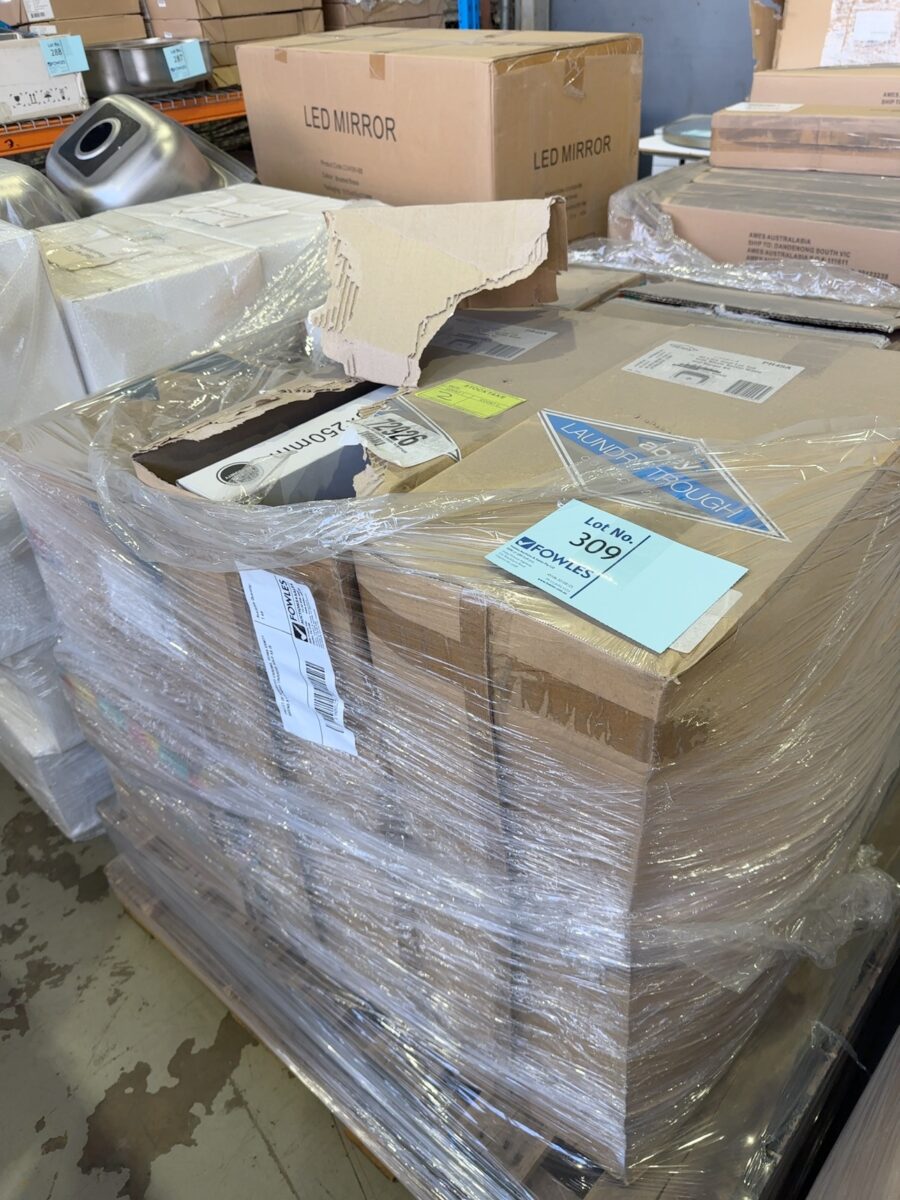 PALLET OF ASSORTED CAROMA, SEIMA VANITY BASINS & LAUNDRY TROUGHS SOLD AS IS