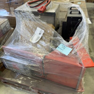 PALLET WITH USED SECOND HAND CROWN FORKLIFT CHARGING STATION SOLD AS IS NO WARRANTY