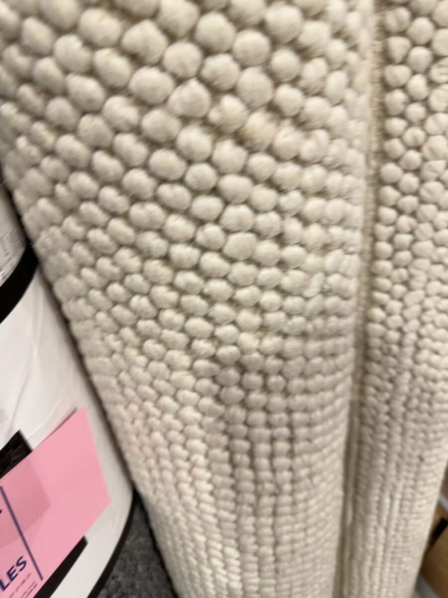 EX DISPLAY IVORY WOOL LOOP RUG 240CM X 330CM, HAND WOVEN RRP$1999