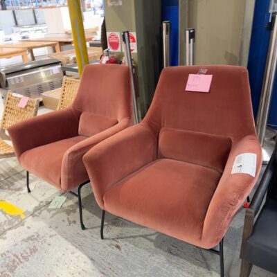 EX STAGING - RUST VELVET ARMCHAIR SOLD AS IS