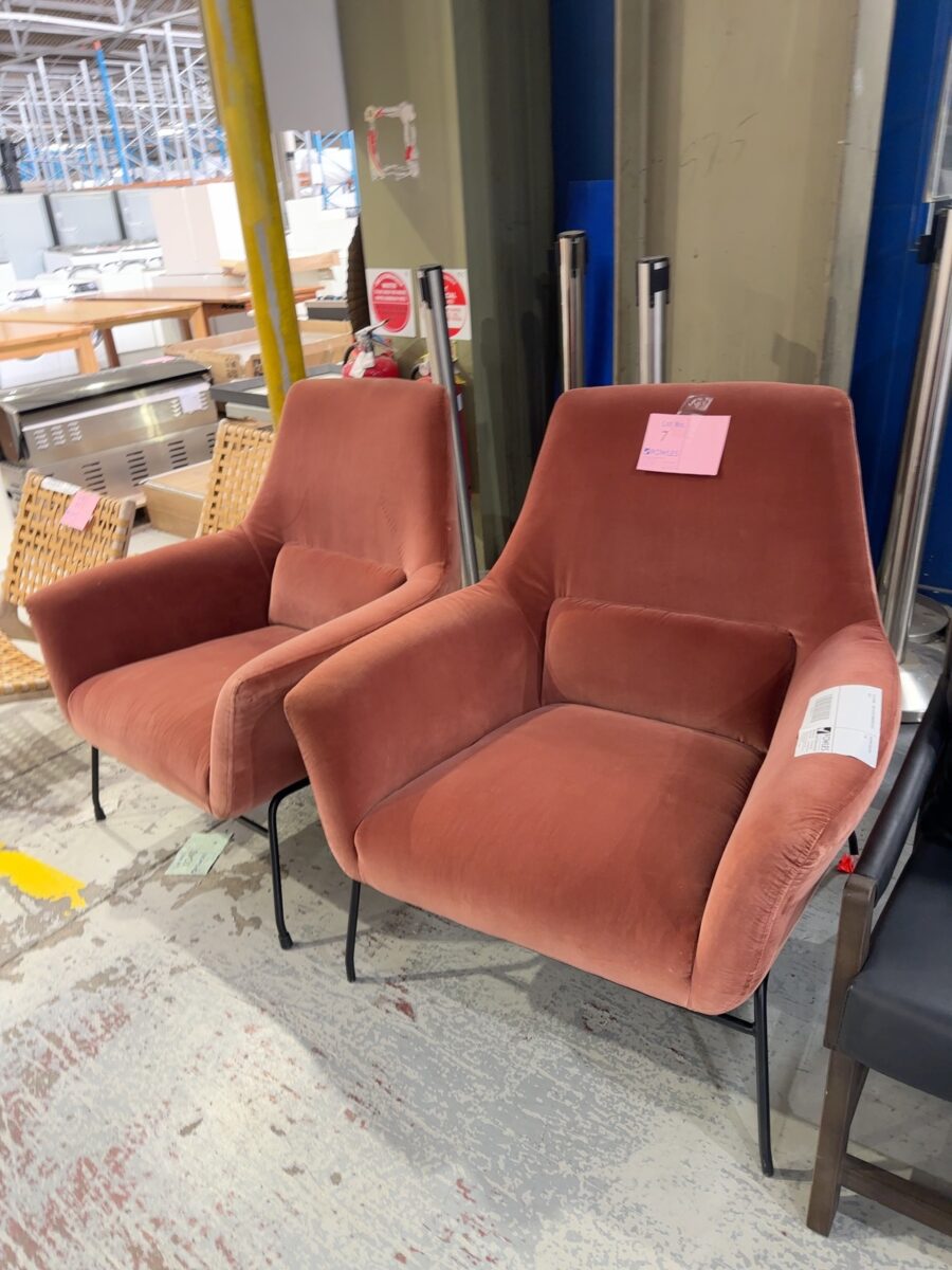 EX STAGING - RUST VELVET ARMCHAIR SOLD AS IS