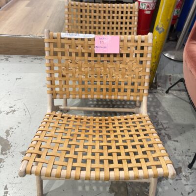 EX STAGING - TAN LEATHER WOVEN CHAIR SOLD AS IS