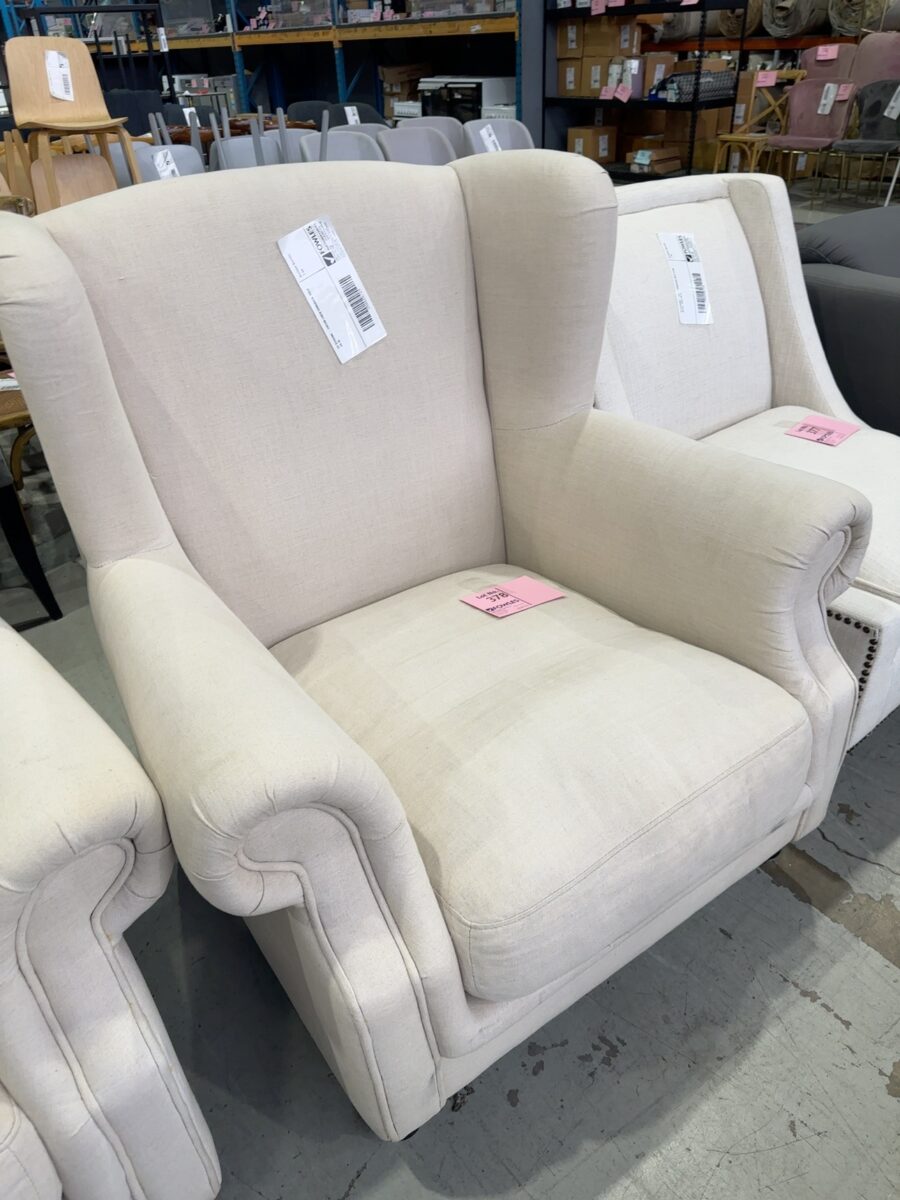 EX STAGING - CREAM LINEN WINGBACK, SOLD AS IS