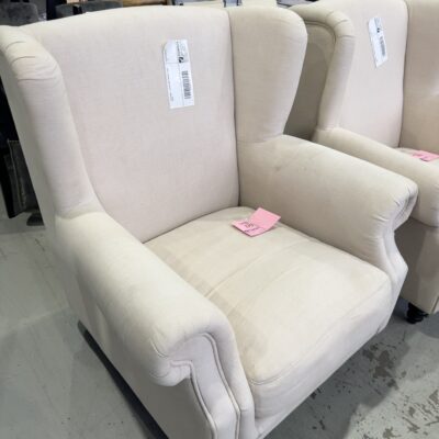 EX STAGING - CREAM LINEN WINGBACK, SOLD AS IS