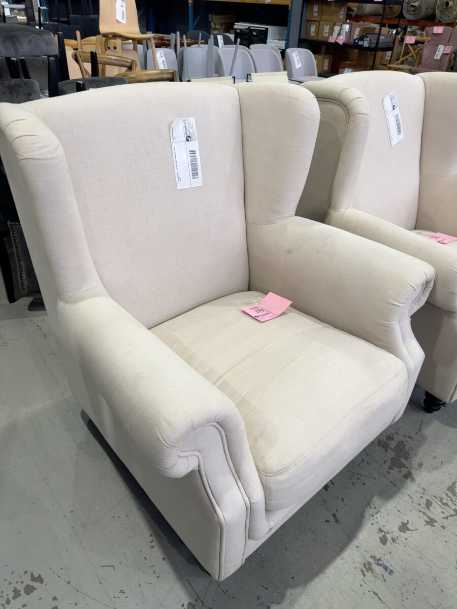 EX STAGING - CREAM LINEN WINGBACK, SOLD AS IS