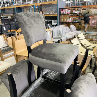 EX STAGING - GREY VELVET DINING CHAIR WITH STUD DETAIL, SOLD AS IS