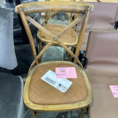EX STAGING - TIMBER CROSS BACK DINING CHAIR, RATTAN SEAT, SOLD AS IS