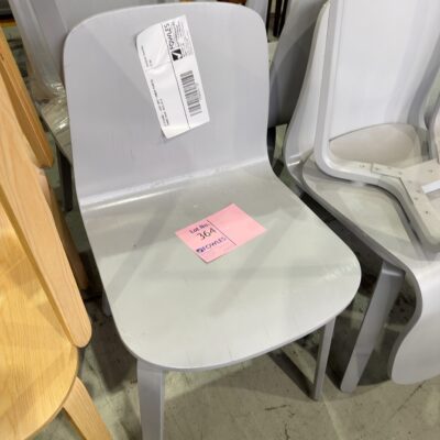 EX STAGING - LIGHT GREY TIMBER PAINTED DINING CHAIR, SOLD AS IS