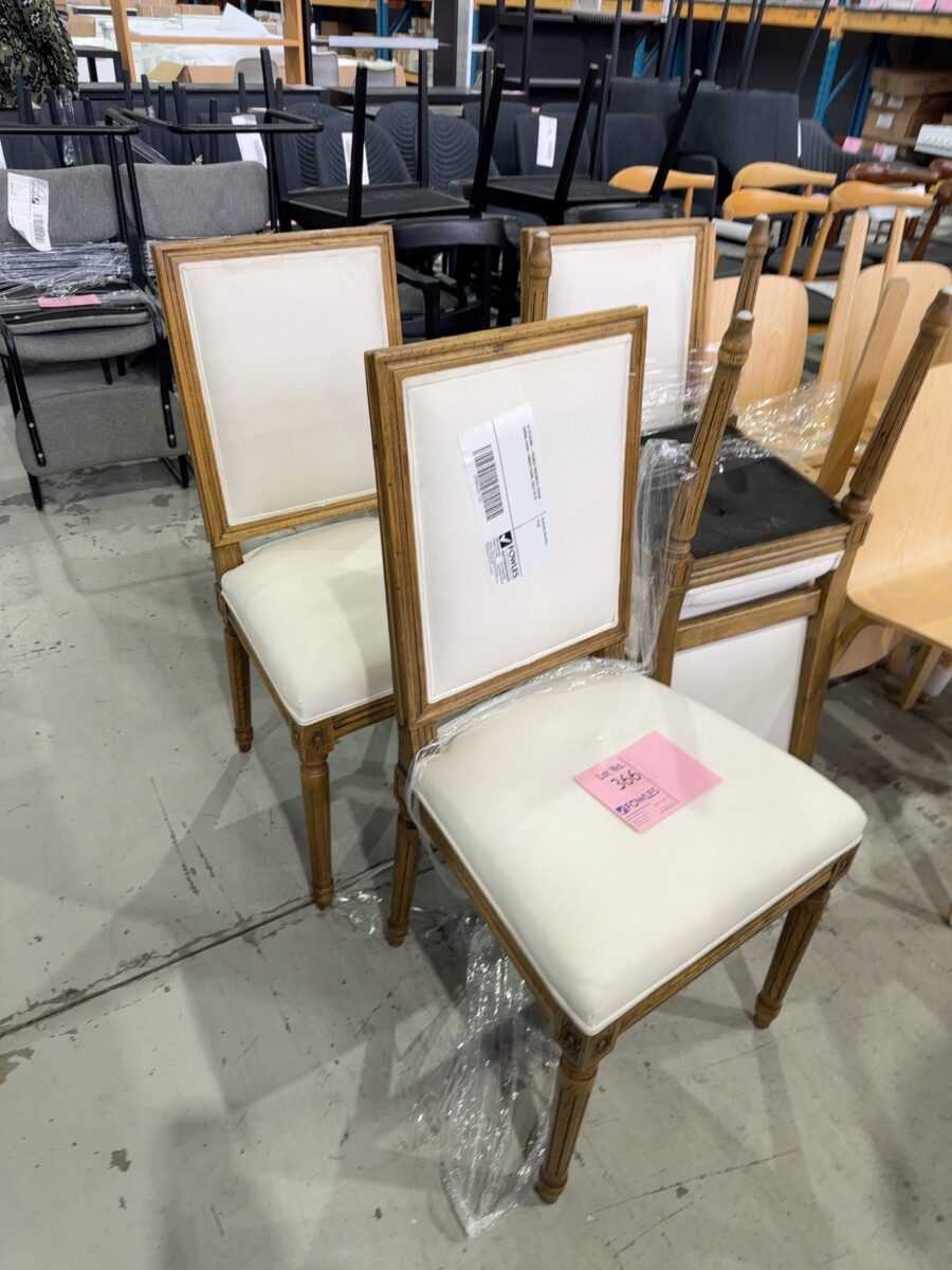 EX STAGING - FRENCH PROVINCIAL CREAM DINING CHAIR, TIMBER FRAME, SOLD AS IS