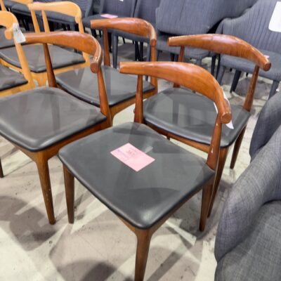 EX STAGING - BLACK LEATHER DINING CHAIR, TIMBER FRAME, SOLD AS IS