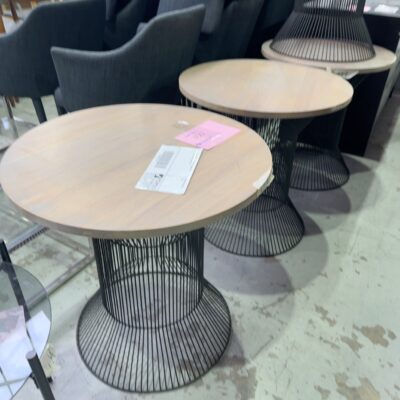 EX STAGING - SIDE TABLE, TIMBER TOP, METAL FRAME, SOLD AS IS