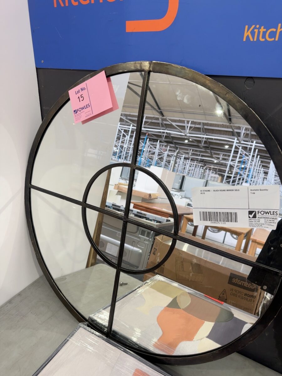 EX STAGING - BLACK ROUND MIRROR SOLD AS IS