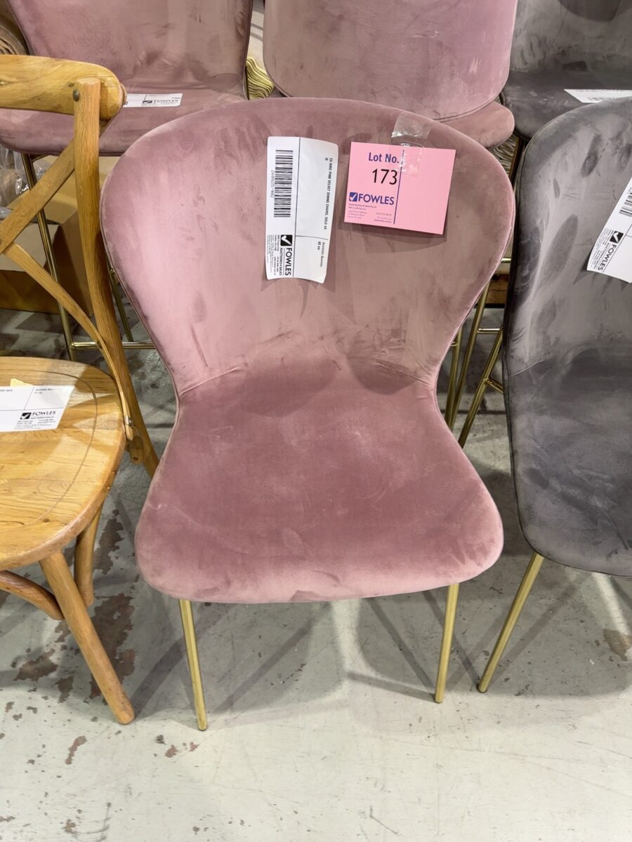 EX HIRE PINK VELVET DINING CHAIRS, SOLD AS IS