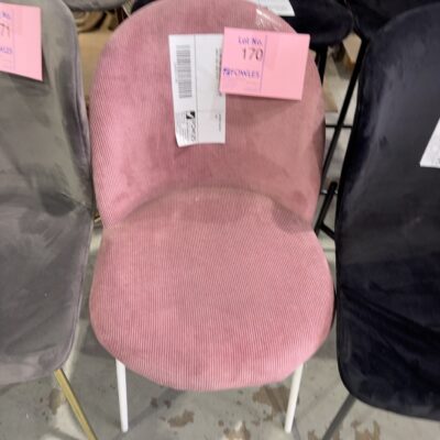 EX HIRE PINK CORD DINING CHAIR WITH WHITE LEGS, SOLD AS IS