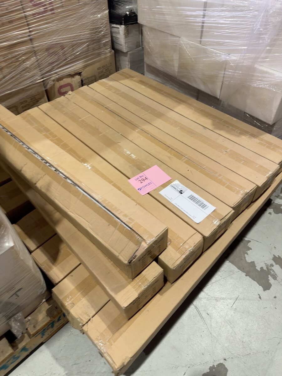 PALLET WITH LONG STRIP LIGHT GLOBES SOLD AS IS