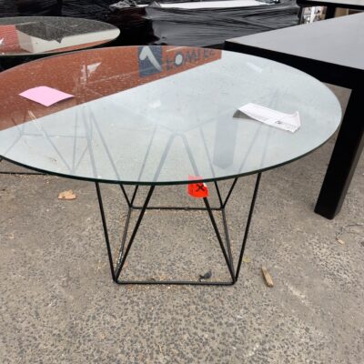 EX HIRE - ROUND 1200MM GLASS TABLE SOLD AS IS