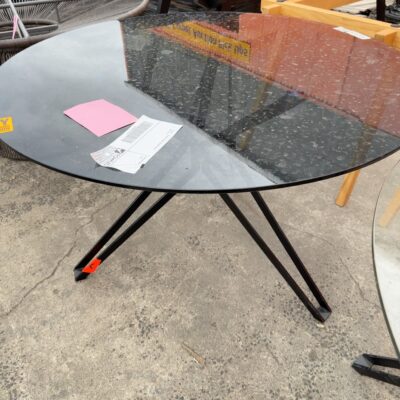 EX HIRE - ROUND GLASS 1200MM TABLE SOLD AS IS
