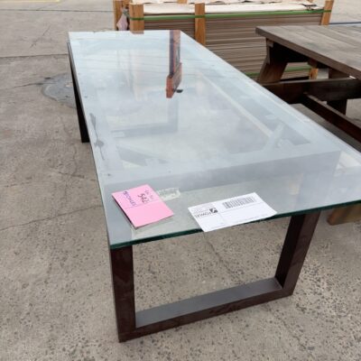 EX HIRE - GLASS DINING TABLE SOLD AS IS