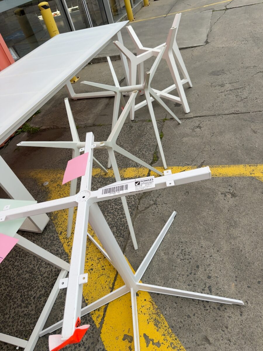 EX HIRE - LOT OF ASSORTED WHITE TABLE FRAME ONLY SOLD AS IS