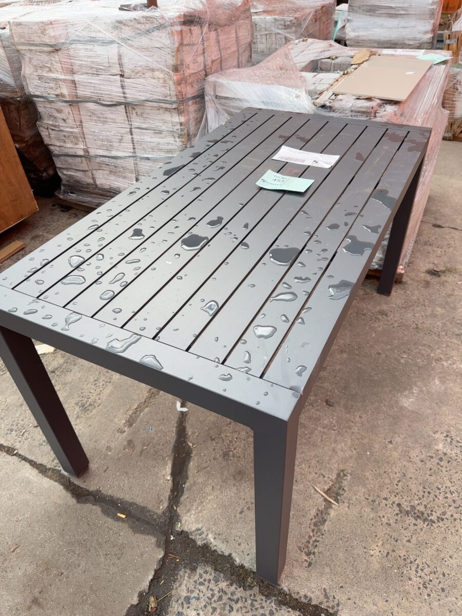 EX DISPLAY DARK GREY METAL SLAT OUTDOOR TABLE, 1800MM SOLD AS IS