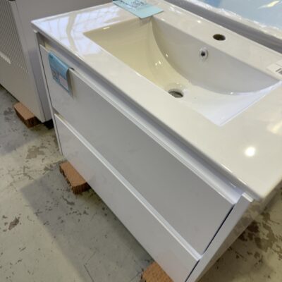 NEW 750MM WALL HUNG VANITY WITH FINGERPULL DRAWERS, WITH CERAMIC TOP