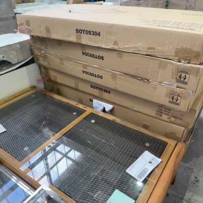 PALLET OF 7 X TIMBER & GLASS COFFEE TABLES , SOLD AS IS