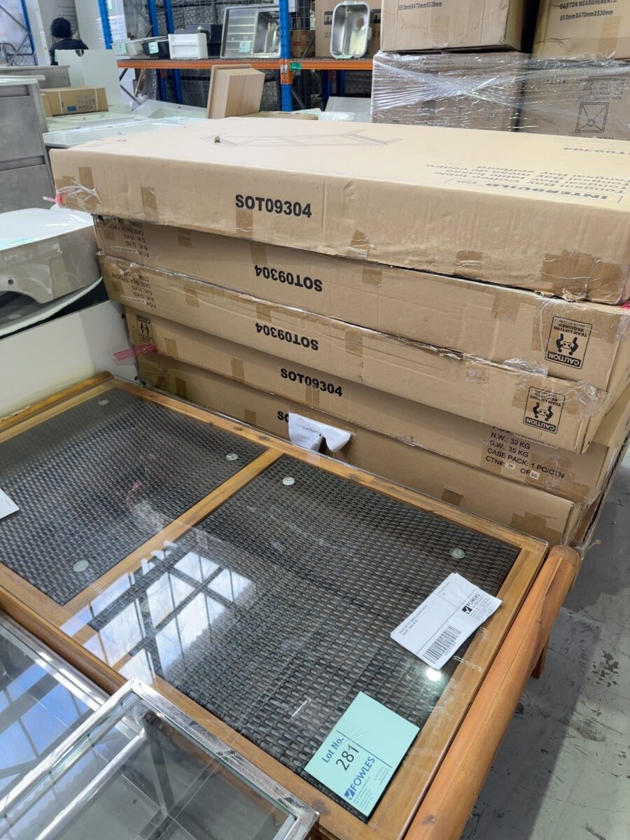 PALLET OF 7 X TIMBER & GLASS COFFEE TABLES , SOLD AS IS