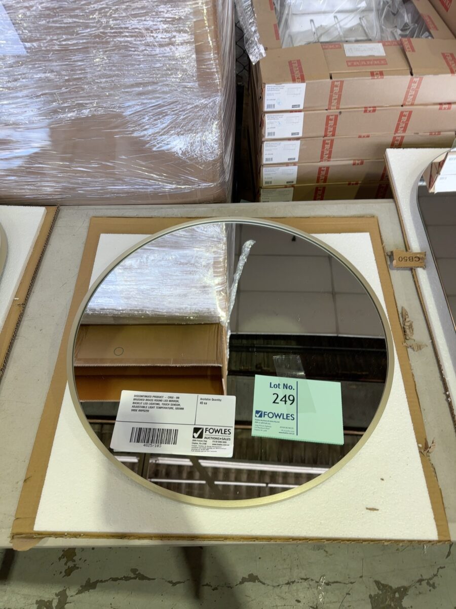 DISCONTINUED PRODUCT - CR60-BB BRUSHED BRASS ROUND LED MIRROR, BACKLIT LED LIGHTING, TOUCH SENSOR, ADJUSTABLE LIGHT TEMPERATURE, 600MM WIDE RRP$299