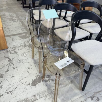 NEW BOX OF 2QTY AMBER ACRYLIC DINING CHAIR, SOLD AS IS