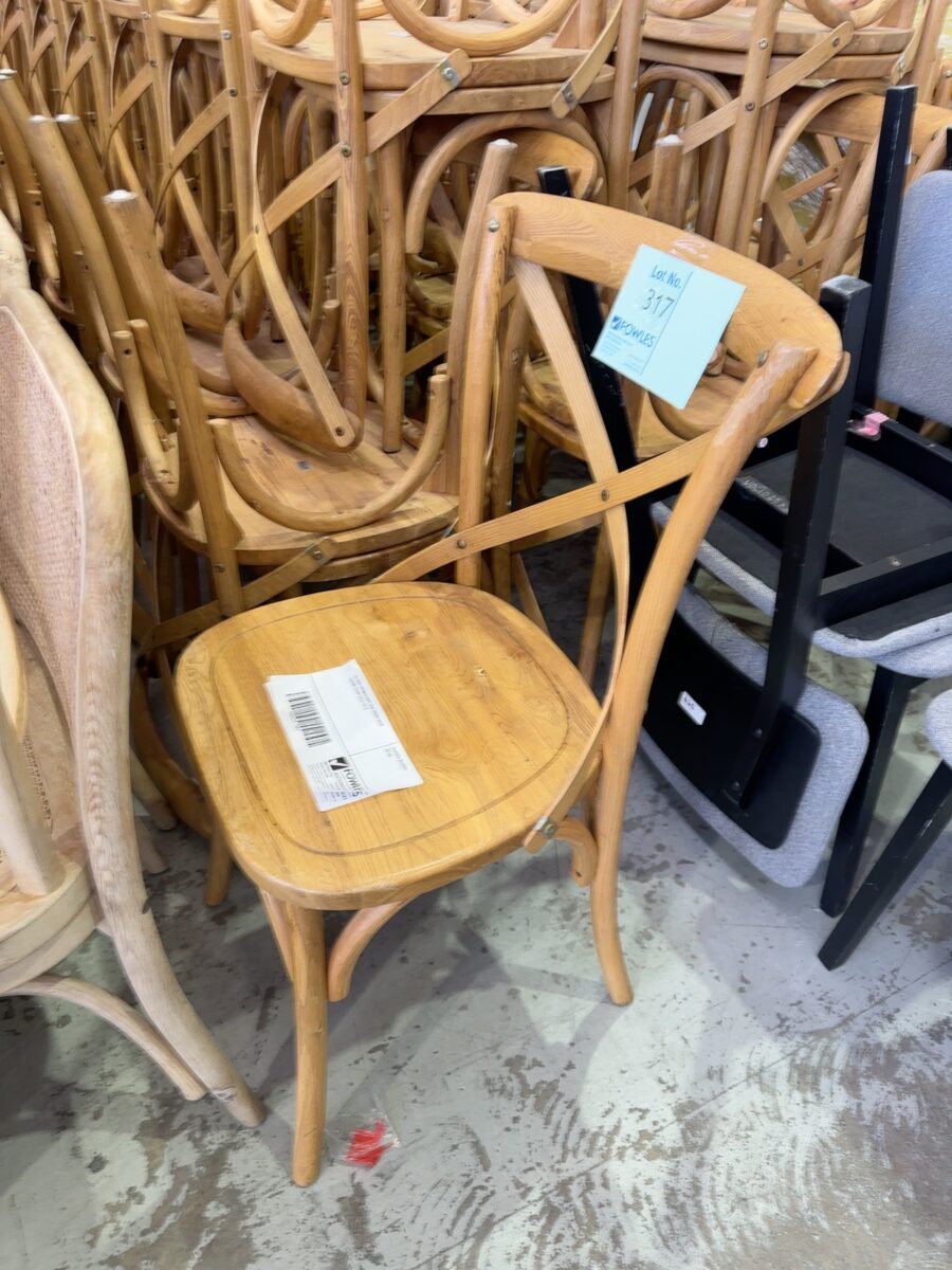 EX HIRE FRENCH CAFE OAK CROSS BACK DINING CHAIR SOLD AS IS